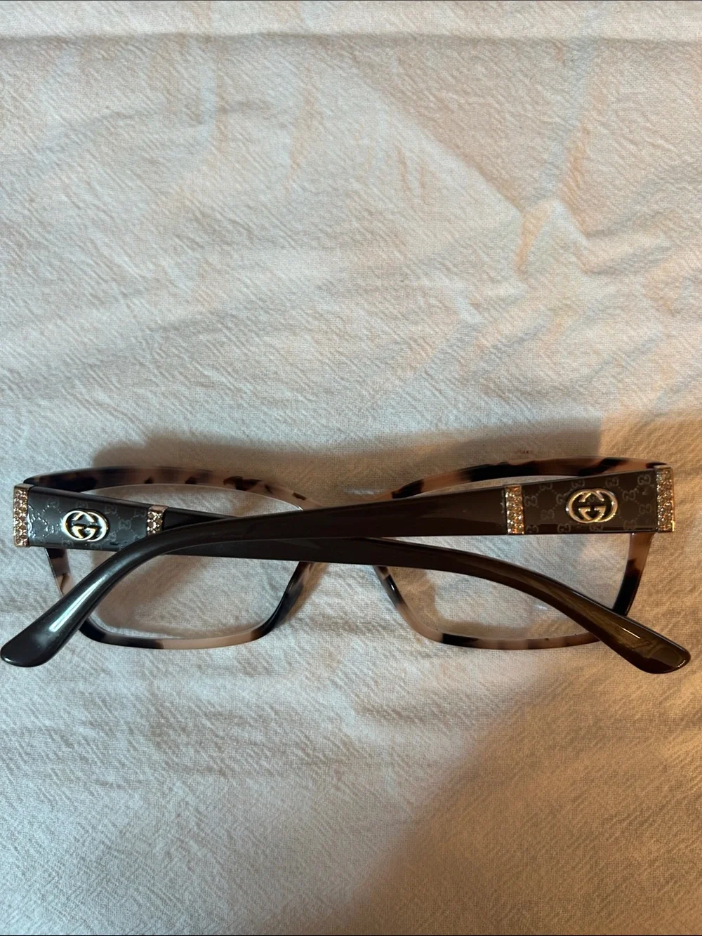 Gucci Tortoiseshell Rectangular Women's Glasses - Brown/light brown rose.